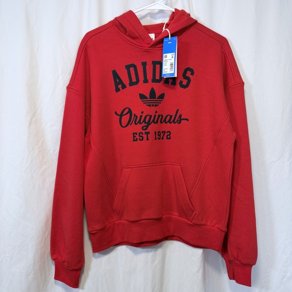Adidas Originals Varsity Fleece Hoodie Red Graphic Logo KL0678 XL